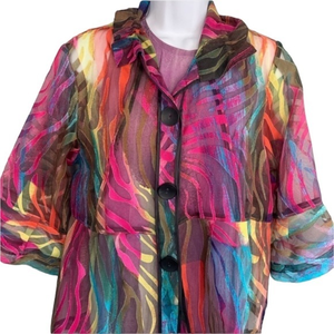 DONATING 03-15 Groovy colorful design‎ lightweight blouse/coverup w pocket